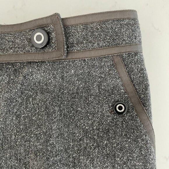 Tory Burch Tweed Virgin Wool Blend Cuffed Lined Pants Ribbon Detail Grey Blk M - Picture 5 of 13
